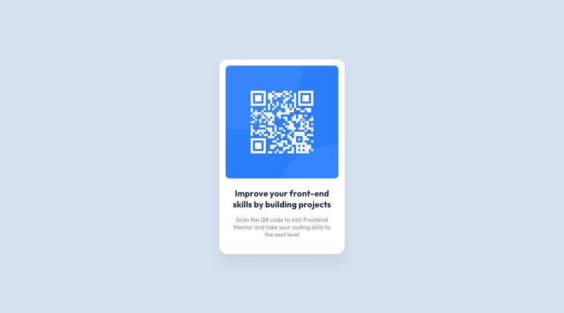 The QR Code Card design showing a white card on a pale blue background. Inside this simple card is an image, a short title and a paragraph