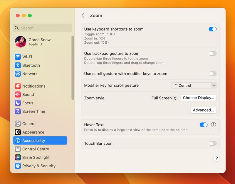 A screenshot of the mac zoom settings (OS Ventura)